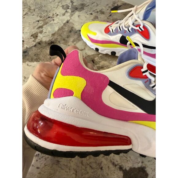 Nike Air Max 270 React Sneakers White Pink Yellow Black, Women’s Size 9 - Picture 7 of 12